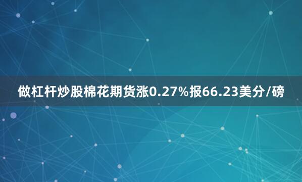 做杠杆炒股棉花期货涨0.27%报66.23美分/磅